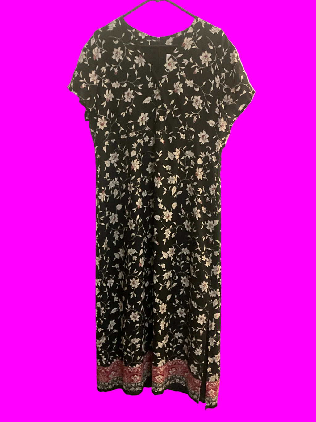 black with beige floral print dress