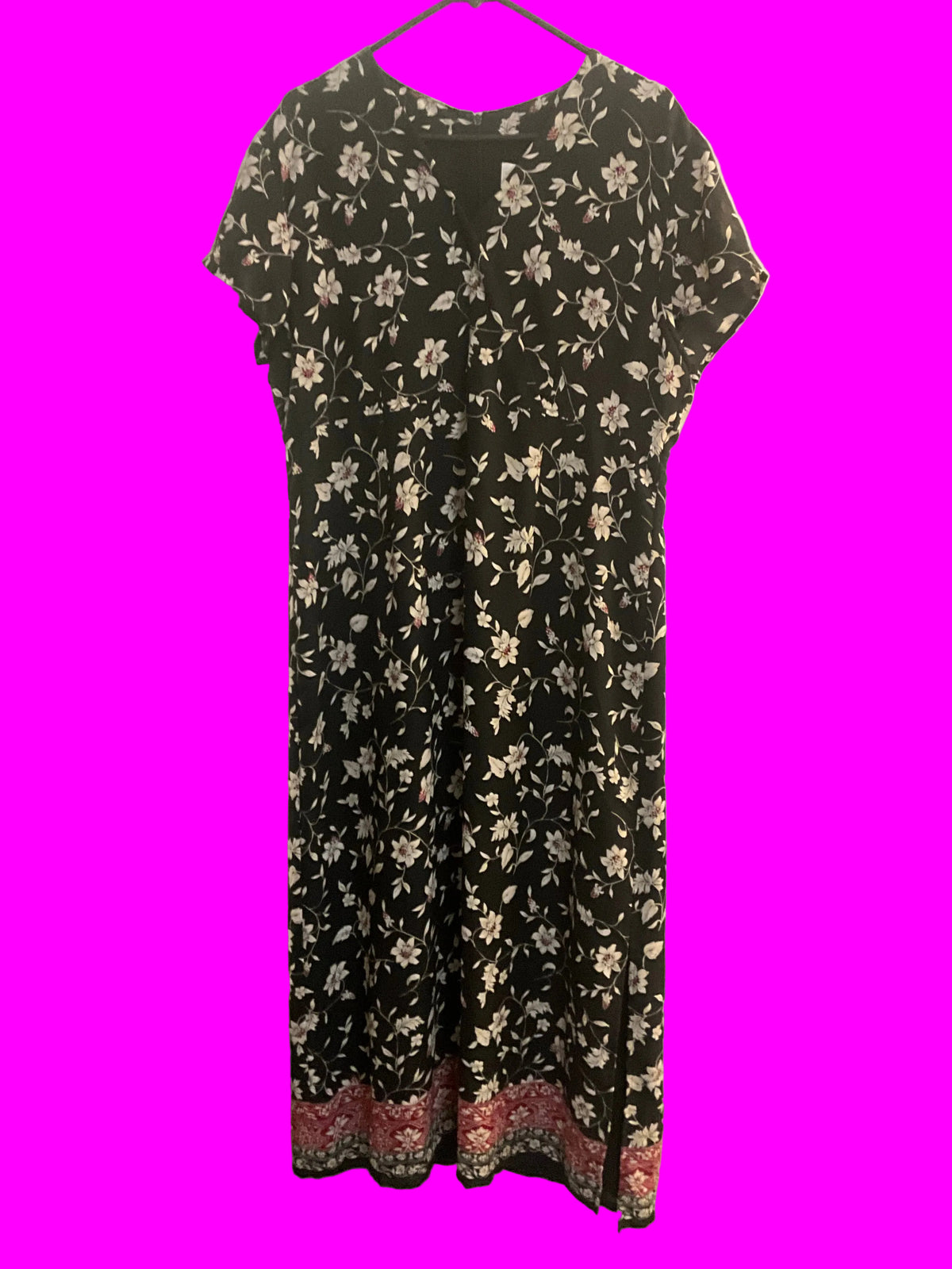 black with beige floral print dress