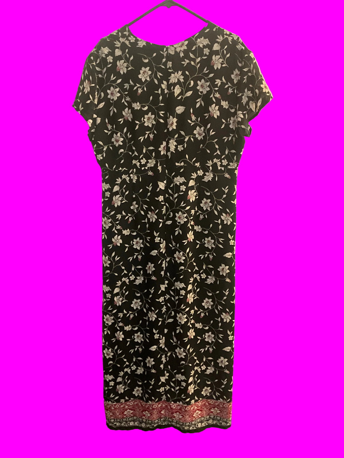 black with beige floral print dress