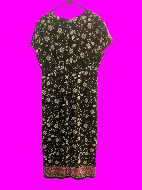 black with beige floral print dress